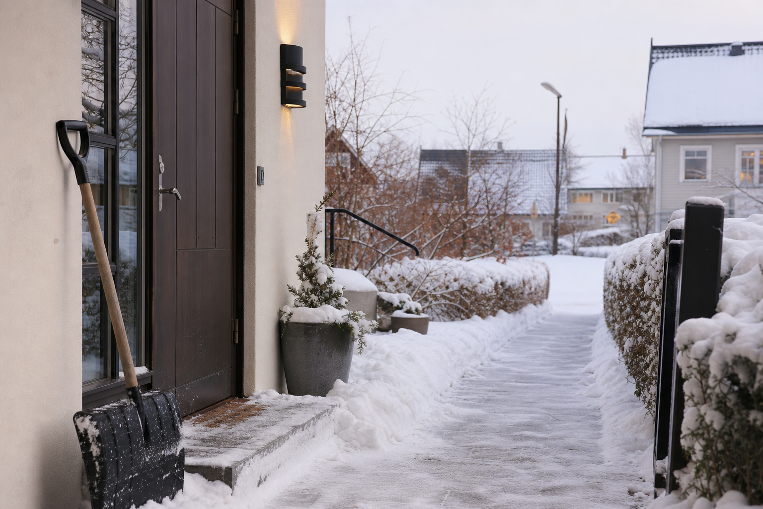 Snöröjning på en snötäckt väg